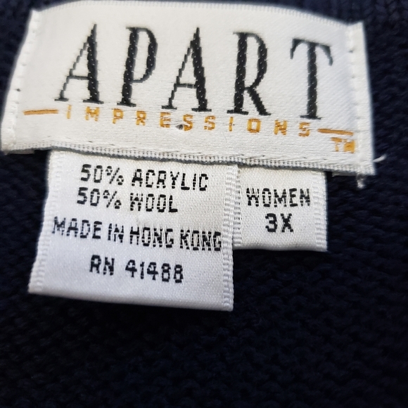 Apart Impressions Womens 3X Wool Blend Navy Knit Appliqué Sweater Pullover - Picture 4 of 7